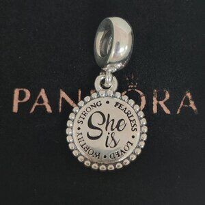 Pandora She is Strong, Fearless, Worthy, Loved Dangle Charm S925 Silver with box